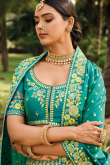 Persian Green Silk Sequins Embroidered Panelled Style Lehenga