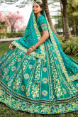 Persian Green Silk Sequins Embroidered Panelled Style Lehenga