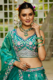 Persian Green Tissue Embroidered Panelled Style Lehenga For Wedding