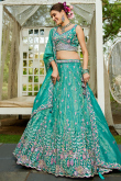 Persian Green Tissue Embroidered Panelled Style Lehenga For Wedding