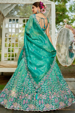 Persian Green Tissue Embroidered Panelled Style Lehenga For Wedding