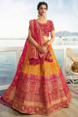 Pink and Orange Banarasi Silk Lehenga With Silk Choli
