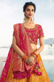 Pink and Orange Banarasi Silk Lehenga With Silk Choli