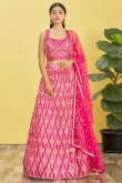 Pink Bandhej Print Chinnon Lehenga For Sangeet 