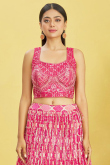 Pink Bandhej Print Chinnon Lehenga For Sangeet 