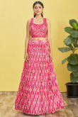 Pink Bandhej Print Chinnon Lehenga For Sangeet 
