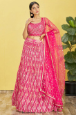 Pink Bandhej Print Chinnon Lehenga For Sangeet 