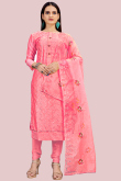 Pink Chanderi Embroidered Churidar Suit