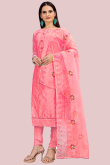 Pink Chanderi Embroidered Churidar Suit