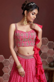 Pink Crepe Printed Wedding Wear Lehenga