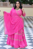 Georgette Pink Zari Embroidered Party Wear Lehenga