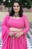 Georgette Pink Zari Embroidered Party Wear Lehenga