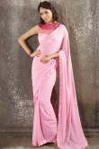 Pink Georgette Net Party Wear Saree With Net Blouse