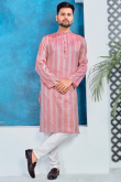 Pink Jacquard Silk Woven Men Kurta With Pajama