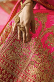 Pink Satin Silk and Velvet Lehenga with Tissue Choli