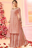 Pink Silk Embroidered Sharara Pant Suit