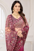 Pink Net Embroidered Saree
