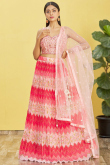 Pink Printed Chinnon Lehenga For Bridesmaid 