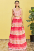 Pink Printed Chinnon Lehenga For Bridesmaid 