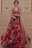 Pink Resham Embroidered Velvet Lehenga Choli