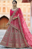Velvet Lehenga with Zari Embroidery in Pink for Wedding 