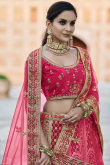 Velvet Lehenga with Zari Embroidery in Pink for Wedding 