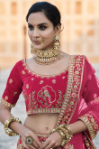 Pink Velvet A-Line Embroidered Lehenga