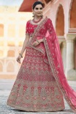 Pink Party Wear Zari Embroidered Lehenga in Velvet