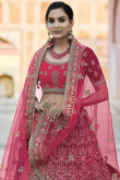 Pink Party Wear Zari Embroidered Lehenga in Velvet