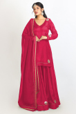 Ruby Pink Soft Silk Embroidered Flared Style Lehenga