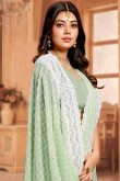 Pistachio Georgette Sequins Embroidered Lightweight Saree 