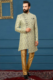 Pistachio Green Brocade Woven Zari Men's Sherwani