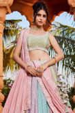 Pistachio Green Chinnon Lehenga with Dori Work for Wedding