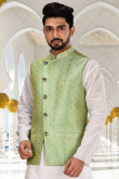 Pistachio Green Cotton Jacket Style Men Waist Coat