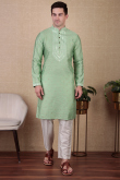 Pistachio Green Dupion Silk Embroidered Straight Cut Men's Kurta Pajama