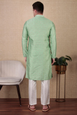 Pistachio Green Dupion Silk Embroidered Straight Cut Men's Kurta Pajama