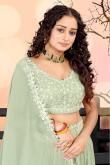 Pistachio Green Georgette Embroidered A Line Lehenga