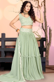 Pistachio Green Georgette Embroidered A Line Lehenga