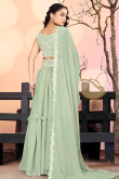 Pistachio Green Georgette Embroidered A Line Lehenga