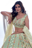 Lace Work Mehndi Lehenga in Pistachio Green Georgette