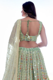 Lace Work Mehndi Lehenga in Pistachio Green Georgette