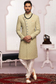 Pistachio Green Georgette Embroidered Men Sherwani With Churidar