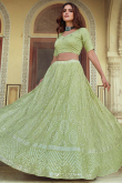 Pistachio Green Georgette Sequins Embroidered Designer Lehenga