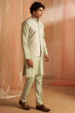 Pistachio Green Jacket Style Viscose Men's Plain Kurta Pajama 