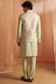 Pistachio Green Jacket Style Viscose Men's Plain Kurta Pajama 