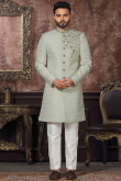 Pistachio Green Jacquard Embroidered Men's Sherwani