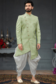 Pistachio Green Jacquard Woven Men Sherwani