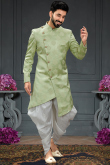 Pistachio Green Jacquard Woven Men Sherwani