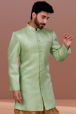 Pistachio Green Traditional Jacquard Men Sherwani for Mehndi