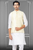 Weaved Thread Work Pistachio Green Men Waist Coat in Jacquard for Wedding 
